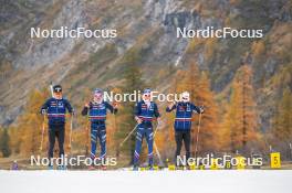 01.11.2023, Bessans, France (FRA): Théo Schely (FRA), Hugo Lapalus (FRA), Clément Parisse (FRA), Renaud Jay (FRA), (l-r) - Cross-Country training, Bessans (FRA). www.nordicfocus.com. © Authamayou/NordicFocus. Every downloaded picture is fee-liable.