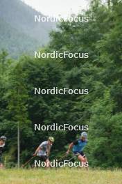 24.06.2023, Ruhpolding, Germany (GER): Anian Sossau (GER), Lucas Boegl (GER), Jakob Walther (GER), (l-r) - Cross-Country summer training, Ruhpolding (GER). www.nordicfocus.com. © Reiter/NordicFocus. Every downloaded picture is fee-liable.