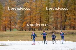 01.11.2023, Bessans, France (FRA): Hugo Lapalus (FRA), Théo Schely (FRA), Renaud Jay (FRA), Clément Parisse (FRA), (l-r) - Cross-Country training, Bessans (FRA). www.nordicfocus.com. © Authamayou/NordicFocus. Every downloaded picture is fee-liable.