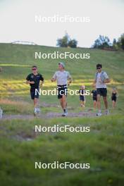 26.09.2023, Oberhof, Germany (GER): Pierrick Cottier (SUI), Valerio Grond (SUI), Fabrizio Albasini (SUI), (l-r) - Cross-Country training, Oberhof (GER). www.nordicfocus.com. © Reichert/NordicFocus. Every downloaded picture is fee-liable.