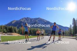 05.09.2023, Lenzerheide, Switzerland (SUI): Fabrizio Albasini (SUI), Cla-Ursin Nufer (SUI), Antonin Savary (SUI), Nicola Wigger (SUI), Jason Rueesch (SUI), (l-r) - Cross-Country summer training, Lenzerheide (SUI). www.nordicfocus.com. © Manzoni/NordicFocus. Every downloaded picture is fee-liable.