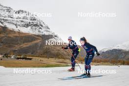 01.11.2023, Bessans, France (FRA): Alexandre Pouyé (FRA), Coach Team France, Mélissa Gal (FRA), (l-r) - Cross-Country training, Bessans (FRA). www.nordicfocus.com. © Authamayou/NordicFocus. Every downloaded picture is fee-liable.