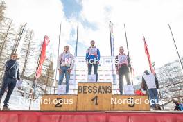 01.04.2023, Bessans, France (FRA): Charly  Deuffic (FRA), Mathieu  Blanc (FRA), Basile  Bunoz (FRA), (l-r)  - French Championships cross-country, mass, Bessans (FRA). www.nordicfocus.com. © Authamayou/NordicFocus. Every downloaded picture is fee-liable.