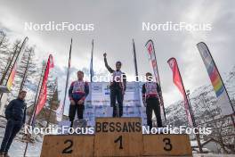 01.04.2023, Bessans, France (FRA): Noam  Kilchoer (FRA), Gaspard  Cottaz (FRA), Pablo  Sanchez (FRA), (l-r)  - French Championships cross-country, mass, Bessans (FRA). www.nordicfocus.com. © Authamayou/NordicFocus. Every downloaded picture is fee-liable.