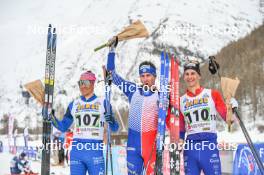 01.04.2023, Bessans, France (FRA): Gerard  Agnellet (FRA), Maurice  Manificat (FRA), Simon  Vuillet (FRA), (l-r)  - French Championships cross-country, mass, Bessans (FRA). www.nordicfocus.com. © Authamayou/NordicFocus. Every downloaded picture is fee-liable.