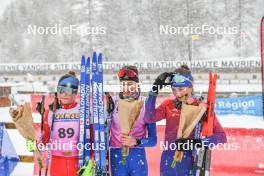 01.04.2023, Bessans, France (FRA): Rosalie  Odile (FRA), Anouchka  Neuville (FRA), Gaetane  Breniaux (FRA), (l-r)  - French Championships cross-country, mass, Bessans (FRA). www.nordicfocus.com. © Authamayou/NordicFocus. Every downloaded picture is fee-liable.