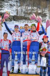 02.04.2023, Bessans, France (FRA): Quentin Lespine (FRA), Maurice Manificat (FRA), Lino Deloche (FRA), (l-r)  - French Championships cross-country, relay, Bessans (FRA). www.nordicfocus.com. © Authamayou/NordicFocus. Every downloaded picture is fee-liable.