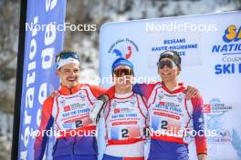 02.04.2023, Bessans, France (FRA): Elie Belot (FRA), Roman Gallois (FRA), Simon Vuillet (FRA), (l-r)  - French Championships cross-country, relay, Bessans (FRA). www.nordicfocus.com. © Authamayou/NordicFocus. Every downloaded picture is fee-liable.