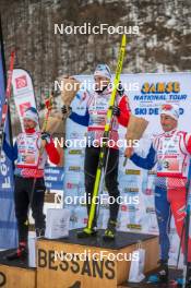 31.03.2023, Bessans, France (FRA): Renaud  Jay (Fra), Lucas  Chanavat (Fra), Julien  Arnaud (Fra), (l-r)  - French Championships cross-country, sprint, Bessans (FRA). www.nordicfocus.com. © Authamayou/NordicFocus. Every downloaded picture is fee-liable.
