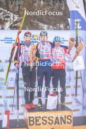 31.03.2023, Bessans, France (FRA): Enzo  Corbrejaud (Fra), Paul  Schlussel (Fra), Quentin  Lespine (Fra), (l-r)  - French Championships cross-country, sprint, Bessans (FRA). www.nordicfocus.com. © Authamayou/NordicFocus. Every downloaded picture is fee-liable.