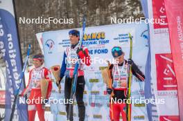31.03.2023, Bessans, France (FRA): Paul  Schlussel (Fra), Quentin  Lespine (Fra), Enzo  Corbrejaud (Fra), (l-r)  - French Championships cross-country, sprint, Bessans (FRA). www.nordicfocus.com. © Authamayou/NordicFocus. Every downloaded picture is fee-liable.