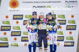 28.02.2023, Planica, Slovenia (SLO): Frida Karlsson (SWE), Jessie Diggins (USA), Ebba Andersson (SWE), (l-r) - FIS nordic world ski championships cross-country, 10km women, Planica (SLO). www.nordicfocus.com. © Thibaut/NordicFocus. Every downloaded picture is fee-liable. 