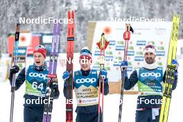 01.03.2023, Planica, Slovenia (SLO): Harald Oestberg Amundsen (NOR), Simen Hegstad Krueger (NOR), Hans Christer Holund (NOR), (l-r)  - FIS nordic world ski championships cross-country, 15km men, Planica (SLO). www.nordicfocus.com. © Modica/NordicFocus. Every downloaded picture is fee-liable.