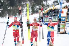 23.02.2023, Planica, Slovenia (SLO): Paal Golberg (NOR), Johannes Hoesflot Klaebo (NOR), Jules Chappaz (FRA), (l-r)  - FIS nordic world ski championships cross-country, individual sprint, Planica (SLO). www.nordicfocus.com. © Modica/NordicFocus. Every downloaded picture is fee-liable.