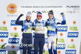 05.03.2023, Planica, Slovenia (SLO): Johannes Hoesflot Klaebo (NOR), Paal Golberg (NOR), William Poromaa (SWE), (l-r) - FIS nordic world ski championships cross-country, mass men, Planica (SLO). www.nordicfocus.com. © Thibaut/NordicFocus. Every downloaded picture is fee-liable.
