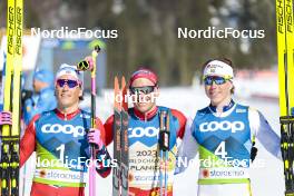 05.03.2023, Planica, Slovenia (SLO): Johannes Hoesflot Klaebo (NOR), Paal Golberg (NOR), William Poromaa (SWE), (l-r) - FIS nordic world ski championships cross-country, mass men, Planica (SLO). www.nordicfocus.com. © Modica/NordicFocus. Every downloaded picture is fee-liable.