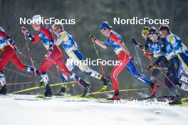 05.03.2023, Planica, Slovenia (SLO): Johannes Hoesflot Klaebo (NOR), Jens Burman (SWE), Hugo Lapalus (FRA), Albert Kuchler (GER), (l-r)  - FIS nordic world ski championships cross-country, mass men, Planica (SLO). www.nordicfocus.com. © Thibaut/NordicFocus. Every downloaded picture is fee-liable.