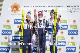 05.03.2023, Planica, Slovenia (SLO): Johannes Hoesflot Klaebo (NOR), Paal Golberg (NOR), William Poromaa (SWE), (l-r) - FIS nordic world ski championships cross-country, mass men, Planica (SLO). www.nordicfocus.com. © Thibaut/NordicFocus. Every downloaded picture is fee-liable.
