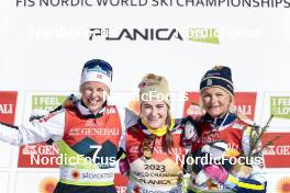 04.03.2023, Planica, Slovenia (SLO): Anne Kjersti Kalvaa (NOR), Ebba Andersson (SWE), Frida Karlsson (SWE), (l-r)  - FIS nordic world ski championships cross-country, mass women, Planica (SLO). www.nordicfocus.com. © Modica/NordicFocus. Every downloaded picture is fee-liable.