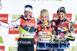 04.03.2023, Planica, Slovenia (SLO): Anne Kjersti Kalvaa (NOR), Ebba Andersson (SWE), Frida Karlsson (SWE), (l-r)  - FIS nordic world ski championships cross-country, mass women, Planica (SLO). www.nordicfocus.com. © Modica/NordicFocus. Every downloaded picture is fee-liable.