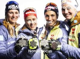 22.02.2023, Planica, Slovenia (SLO): Laura Gimmler (GER), Katharina Hennig (GER), Pia Fink (GER), Victoria Carl (GER), (l-r)  - FIS nordic world ski championships cross-country, medals, Planica (SLO). www.nordicfocus.com. © Modica/NordicFocus. Every downloaded picture is fee-liable.