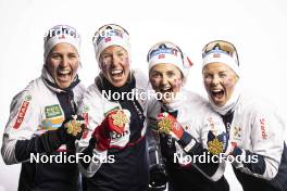 22.02.2023, Planica, Slovenia (SLO): Tiril Udnes Weng (NOR), Astrid Oeyre Slind (NOR), Ingvild Flugstad Oestberg (NOR), Anne Kjersti Kalvaa (NOR), (l-r)  - FIS nordic world ski championships cross-country, medals, Planica (SLO). www.nordicfocus.com. © Modica/NordicFocus. Every downloaded picture is fee-liable.