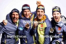22.02.2023, Planica, Slovenia (SLO): Albert Kuchler (GER), Janosch Brugger (GER), Jonas Dobler (GER), Friedrich Moch (GER), (l-r)  - FIS nordic world ski championships cross-country, medals, Planica (SLO). www.nordicfocus.com. © Modica/NordicFocus. Every downloaded picture is fee-liable.