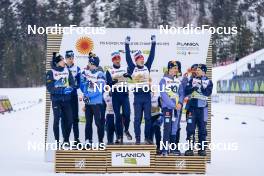 03.03.2023, Planica, Slovenia (SLO): Ristomatti Hakola (FIN), Iivo Niskanen (FIN), Perttu Hyvarinen (FIN), Niko Anttola (FIN), Johannes Hoesflot Klaebo (NOR), Simen Hegstad Krueger (NOR), Paal Golberg (NOR), Hans Christer Holund (NOR), Albert Kuchler (GER), Janosch Brugger (GER), Jonas Dobler (GER), Friedrich Moch (GER), (l-r) - FIS nordic world ski championships cross-country, relay men, Planica (SLO). www.nordicfocus.com. © Thibaut/NordicFocus. Every downloaded picture is fee-liable.