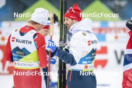 03.03.2023, Planica, Slovenia (SLO): Johannes Hoesflot Klaebo (NOR), Hans Christer Holund (NOR), (l-r)  - FIS nordic world ski championships cross-country, relay men, Planica (SLO). www.nordicfocus.com. © Modica/NordicFocus. Every downloaded picture is fee-liable.