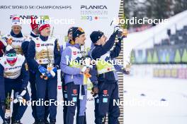 03.03.2023, Planica, Slovenia (SLO): Hans Christer Holund (NOR), Paal Golberg (NOR), Simen Hegstad Krueger (NOR), Johannes Hoesflot Klaebo (NOR), Albert Kuchler (GER), Janosch Brugger (GER), Jonas Dobler (GER), Friedrich Moch (GER), (l-r)  - FIS nordic world ski championships cross-country, relay men, Planica (SLO). www.nordicfocus.com. © Thibaut/NordicFocus. Every downloaded picture is fee-liable.