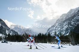 24.02.2023, Planica, Slovenia (SLO): Beda Klee (SUI), Roman Furger (SUI), Remi Lindholm (FIN), (l-r)  - FIS nordic world ski championships cross-country, skiathlon men, Planica (SLO). www.nordicfocus.com. © Modica/NordicFocus. Every downloaded picture is fee-liable.