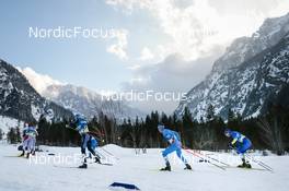24.02.2023, Planica, Slovenia (SLO): Roman Furger (SUI), Lucas Boegl (GER), Giandomenico Salvadori (ITA), Vitaliy Pukhkalo (KAZ), (l-r)  - FIS nordic world ski championships cross-country, skiathlon men, Planica (SLO). www.nordicfocus.com. © Modica/NordicFocus. Every downloaded picture is fee-liable.