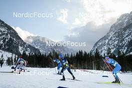 24.02.2023, Planica, Slovenia (SLO): Roman Furger (SUI), Remi Lindholm (FIN), Lucas Boegl (GER), Giandomenico Salvadori (ITA), (l-r)  - FIS nordic world ski championships cross-country, skiathlon men, Planica (SLO). www.nordicfocus.com. © Modica/NordicFocus. Every downloaded picture is fee-liable.