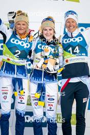 25.02.2023, Planica, Slovenia (SLO): Frida Karlsson (SWE), Ebba Andersson (SWE), Astrid Oeyre Slind (NOR), (l-r) - FIS nordic world ski championships cross-country, skiathlon women, Planica (SLO). www.nordicfocus.com. © Modica/NordicFocus. Every downloaded picture is fee-liable.