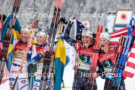 26.02.2023, Planica, Slovenia (SLO): Jonna Sundling (SWE), Emma Ribom (SWE), Julia Kern (USA), Jessie Diggins (USA), (l-r)  - FIS nordic world ski championships cross-country, team sprint, Planica (SLO). www.nordicfocus.com. © Modica/NordicFocus. Every downloaded picture is fee-liable.