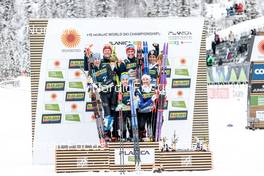 26.02.2023, Planica, Slovenia (SLO): Federico Pellegrino (ITA), Francesco De Fabiani (ITA), Johannes Hoesflot Klaebo (NOR), Paal Golberg (NOR), Richard Jouve (FRA), Renaud Jay (FRA), (l-r) - FIS nordic world ski championships cross-country, team sprint, Planica (SLO). www.nordicfocus.com. © Modica/NordicFocus. Every downloaded picture is fee-liable.