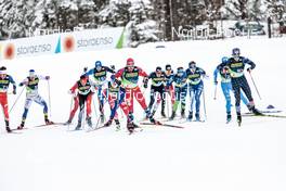 26.02.2023, Planica, Slovenia (SLO): Calle Halfvarsson (SWE), Antoine Cyr (CAN), Marko Kilp (EST), Paal Golberg (NOR), Friedrich Moch (GER), Vili Crv (SLO), Niilo Moilanen (FIN), James Clinton Schoonmaker (USA), (l-r)  - FIS nordic world ski championships cross-country, team sprint, Planica (SLO). www.nordicfocus.com. © Modica/NordicFocus. Every downloaded picture is fee-liable.