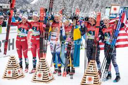 26.02.2023, Planica, Slovenia (SLO): Anne Kalvaa (NOR), Tiril Udnes Weng (NOR), Jonna Sundling (SWE), Emma Ribom (SWE), Julia Kern (USA), Jessie Diggins (USA), (l-r)  - FIS nordic world ski championships cross-country, team sprint, Planica (SLO). www.nordicfocus.com. © Modica/NordicFocus. Every downloaded picture is fee-liable.