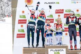 26.02.2023, Planica, Slovenia (SLO): Anne  Kalvaa (NOR), Tiril Udnes Weng (NOR), Emma Ribom (SWE), Jonna Sundling (SWE), Julia Kern (USA), Jessie Diggins (USA), (l-r) - FIS nordic world ski championships cross-country, team sprint, Planica (SLO). www.nordicfocus.com. © Modica/NordicFocus. Every downloaded picture is fee-liable.