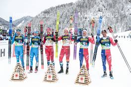26.02.2023, Planica, Slovenia (SLO): Francesco De Fabiani (ITA), Federico Pellegrino (ITA), Paal Golberg (NOR), Johannes Hoesflot Klaebo (NOR), Renaud Jay (FRA), Richard Jouve (FRA), (l-r)  - FIS nordic world ski championships cross-country, team sprint, Planica (SLO). www.nordicfocus.com. © Modica/NordicFocus. Every downloaded picture is fee-liable.