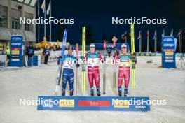 24.11.2023, Ruka, Finland (FIN): Richard Jouve (FRA), Erik Valnes (NOR), Johannes Hoesflot Klaebo (NOR), (l-r) - FIS world cup cross-country, individual sprint, Ruka (FIN). www.nordicfocus.com. © Modica/NordicFocus. Every downloaded picture is fee-liable.