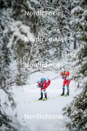 24.11.2023, Ruka, Finland (FIN): Erik Valnes (NOR), Johannes Hoesflot Klaebo (NOR), (l-r)  - FIS world cup cross-country, individual sprint, Ruka (FIN). www.nordicfocus.com. © Modica/NordicFocus. Every downloaded picture is fee-liable.