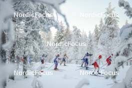 26.11.2023, Ruka, Finland (FIN): Katherine Stewart-Jones (CAN), Rosie Brennan (USA), Patricija Eiduka (LAT), Delphine Claudel (FRA), Nadine Faehndrich (SUI), (l-r)  - FIS world cup cross-country, mass, Ruka (FIN). www.nordicfocus.com. © Modica/NordicFocus. Every downloaded picture is fee-liable.