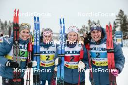03.12.2023, Gaellivare, Sweden (SWE): Rosie Brennan (USA), Sophia Laukli (USA), Jessie Diggins (USA), Julia Kern (USA), (l-r)  - FIS world cup cross-country, relay, Gaellivare (SWE). www.nordicfocus.com. © Modica/NordicFocus. Every downloaded picture is fee-liable.