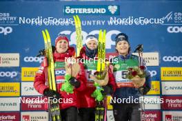 09.12.2023, Oestersund, Sweden (SWE): Erik Valnes (NOR), Johannes Hoesflot Klaebo (NOR), James Clinton Schoonmaker (USA), (l-r) - FIS world cup cross-country, individual sprint, Oestersund (SWE). www.nordicfocus.com. © Modica/NordicFocus. Every downloaded picture is fee-liable.