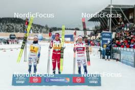 15.12.2023, Trondheim, Norway (NOR): Linn Svahn (SWE), Kristine Stavaas Skistad (NOR), Emma Ribom (SWE), (l-r) - FIS world cup cross-country, individual sprint, Trondheim (NOR). www.nordicfocus.com. © Modica/NordicFocus. Every downloaded picture is fee-liable.