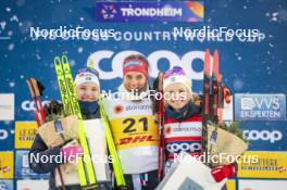 15.12.2023, Trondheim, Norway (NOR): Linn Svahn (SWE), Kristine Stavaas Skistad (NOR), Emma Ribom (SWE), (l-r) - FIS world cup cross-country, individual sprint, Trondheim (NOR). www.nordicfocus.com. © Modica/NordicFocus. Every downloaded picture is fee-liable.