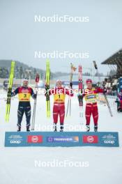15.12.2023, Trondheim, Norway (NOR): Lucas Chanavat (FRA), Johannes Hoesflot Klaebo (NOR), Harald Oestberg Amundsen (NOR), (l-r) - FIS world cup cross-country, individual sprint, Trondheim (NOR). www.nordicfocus.com. © Modica/NordicFocus. Every downloaded picture is fee-liable.