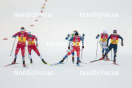 15.12.2023, Trondheim, Norway (NOR): Ansgar Evensen (NOR), Even Northug (NOR), Michal Novak (CZE), Calle Halfvarsson (SWE), Federico Pellegrino (ITA), (l-r)  - FIS world cup cross-country, individual sprint, Trondheim (NOR). www.nordicfocus.com. © Modica/NordicFocus. Every downloaded picture is fee-liable.