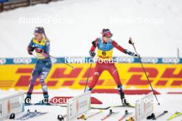 16.12.2023, Trondheim, Norway (NOR): Jessie Diggins (USA), Heidi Weng (NOR), (l-r)  - FIS world cup cross-country, skiathlon, Trondheim (NOR). www.nordicfocus.com. © Modica/NordicFocus. Every downloaded picture is fee-liable.